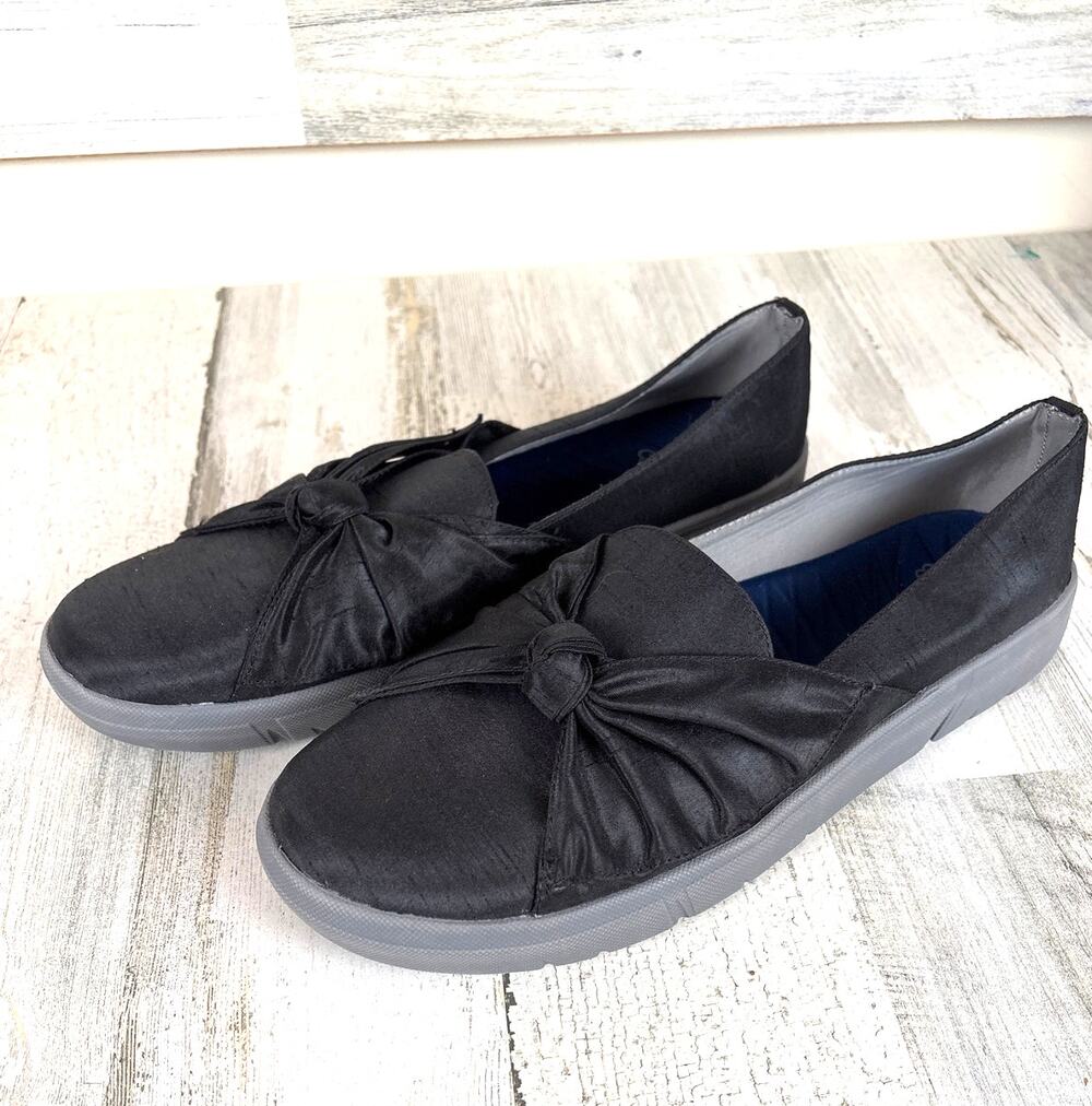 Baretraps Womens 11 Black Britta Bow Tie Slip On Loafers Comfort NEW